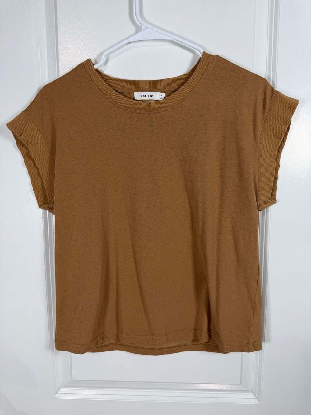 MOD REF Brown Cotton Blend Ribbed Trim Cap Sleeve Muscle Tee